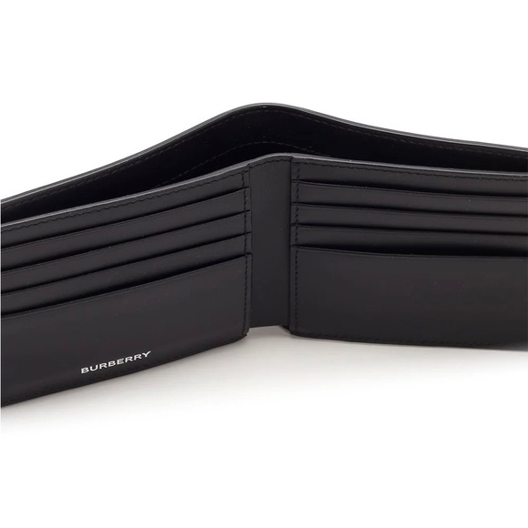 BURBERRY TB MONOGRAM PRINT LOGO OFF-WHITE BLACK LEATHER BIFOLD BILL WALLET NWT - Picture 3 of 13